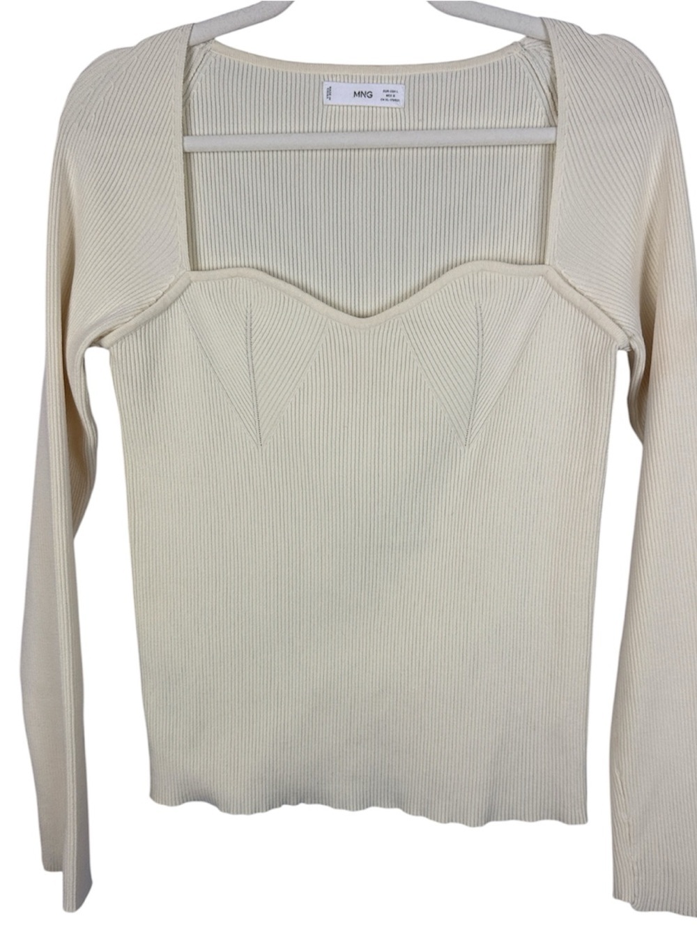 MANGO MNG Ivory Ribbed Sweetheart Layered-Look Knit Top Size L